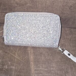 Silver Glitter Wristlet Clutch